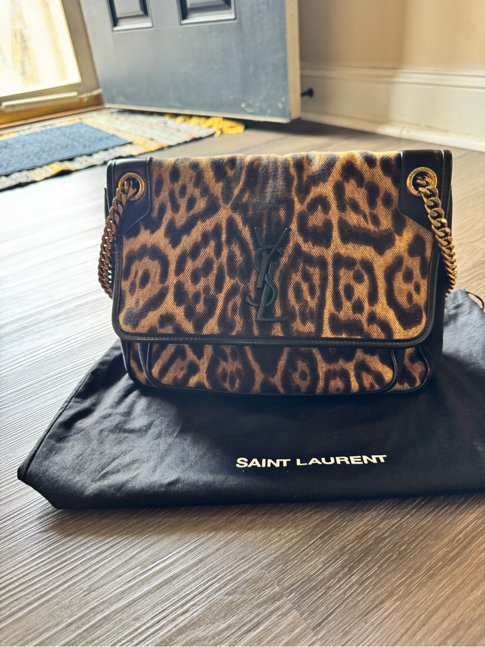 RARE ⨠Saint Laurent YSL Niki Medium Leopard Canvas Shoulder Bag w/ Dust Bag - Picture 1 of 5